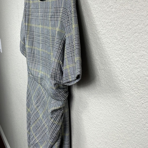 New Alexia Admor Olive Plaid Dress Micro Houndstooth Midi Gray Black Sz 8 - Picture 5 of 12
